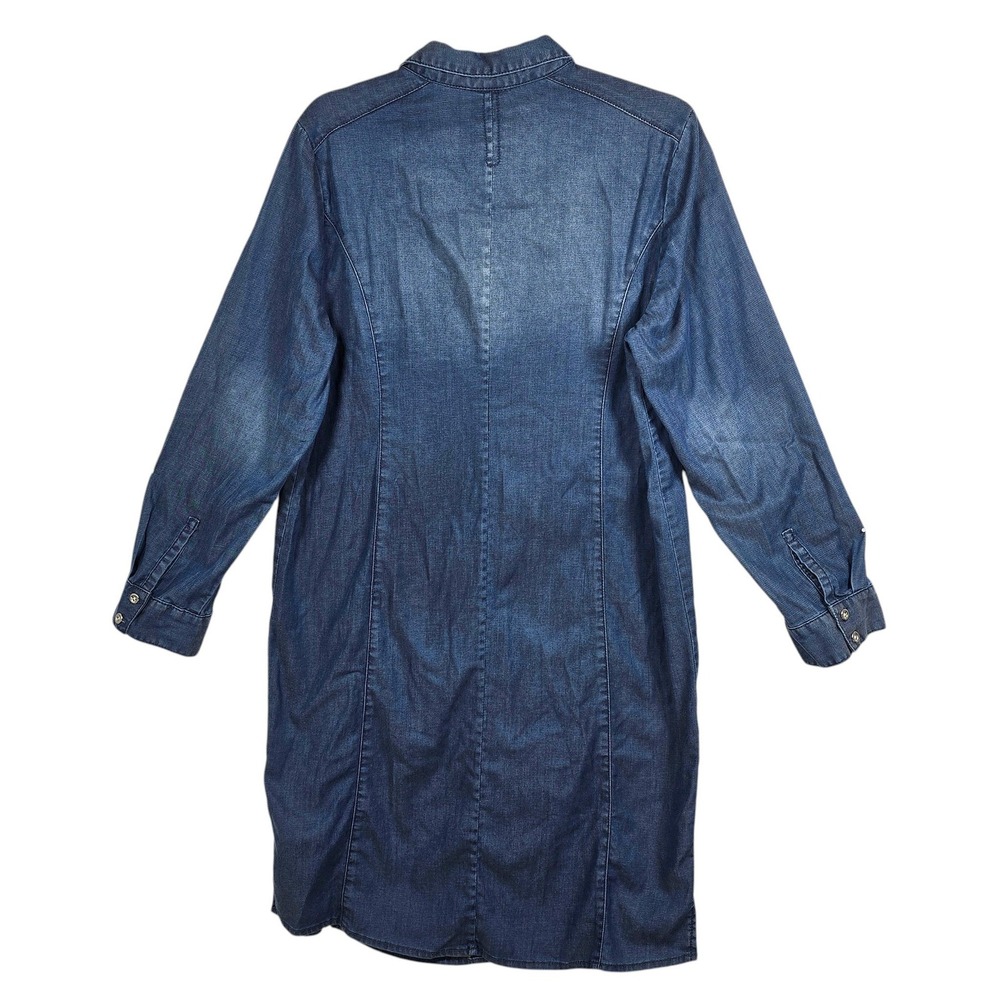 Chicos Blue Chambray Button Front Shirt Dress Women Large Long Sleeve Pockets - Picture 2 of 12
